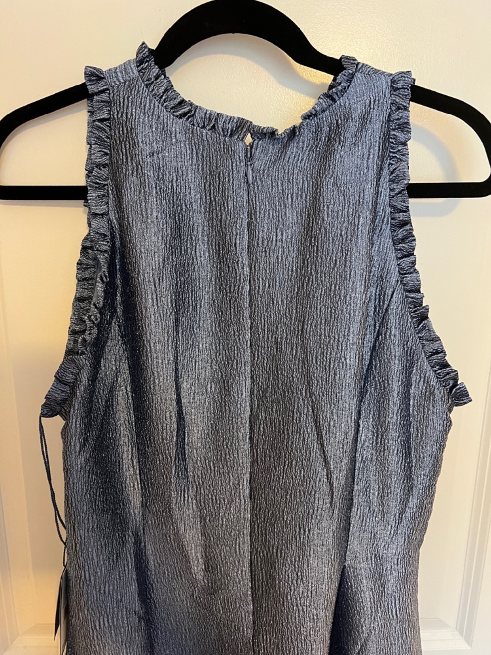 Adrianna Papell Shimmery Steel Blue High-Neck High-Low Dress - Picture 7 of 8
